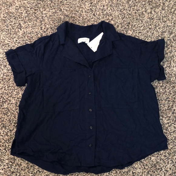 Universal Thread Tops - Universal Thread Linen Short Sleeve Button Up Collared Blouse Sz M | NWT